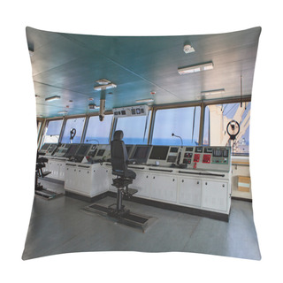 Personality  Wheelhouse Control Board Of Modern Industry Ship Approaching To  Pillow Covers