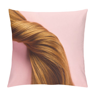 Personality  Top View Of Twisted Brown Hair On Pink Background Pillow Covers