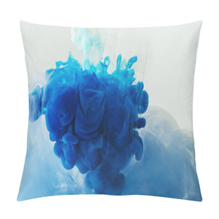 Personality  Close Up View Of Mixing Of Blue And Turquoise Paints Splashes In Water Isolated On Gray Pillow Covers