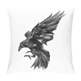 Personality  Painted Raven On A White Background Pillow Covers