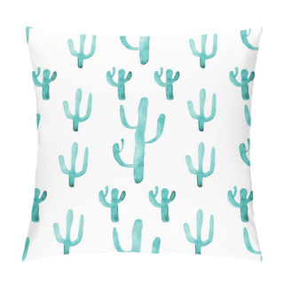 Personality  Watercolor Cactus Seamless Pattern. Colorful Vibrant Turquoise Cactus Succulents Pillow Covers