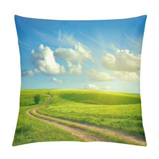Personality  Summer Landscape With Green Grass, Road And Clouds Pillow Covers