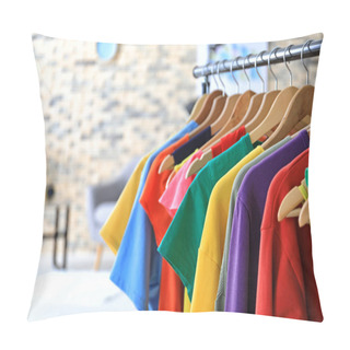 Personality  Rack With Rainbow Clothes On Hangers Indoors Pillow Covers