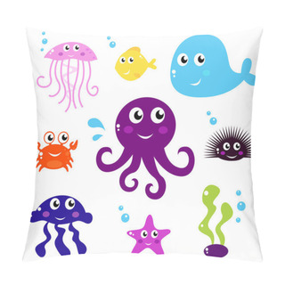 Personality  Cartoon Sea Animals, Fishes Or Creatures Icons Isolated On White Pillow Covers