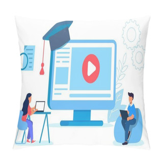 Personality  Professional Training Webinar Online Business Courses Presentation Education Video Tutorial Vector Flat Illustration Design Composition Market Analysis Creative Solution Oncept Of Online Meeting Pillow Covers
