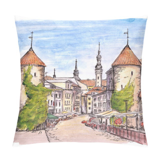 Personality  Hand Painted Sketch Of Gate Of Tallinn Town Pillow Covers