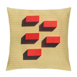 Personality  Top View Of Bright Red Blocks On Beige Textured Background Pillow Covers