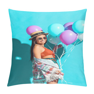 Personality  Hippie Woman With Balloons  Pillow Covers