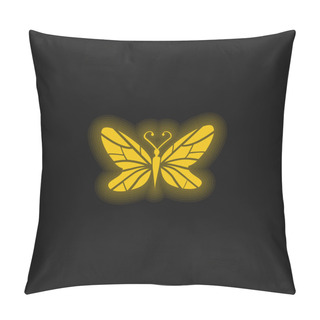 Personality  Black Butterfly Top View With Lines Wings Design Yellow Glowing Neon Icon Pillow Covers
