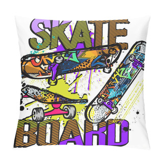 Personality  Graffiti Style Colorful Background With Music Instruments Pillow Covers