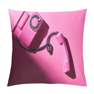 Personality  Top View Of Vintage Pink Telephone With Shadow On Bright Surface Pillow Covers