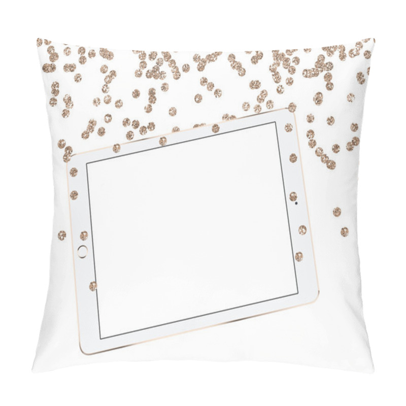 Personality  Christmas Gold Sequin Mock-up Desktop, Tablet On A White Background Pillow Covers