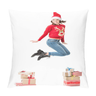 Personality  Jumping Woman In Christmas Sweater Pillow Covers