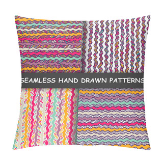Personality  Set Of Four Colorful Seamless Hand Drawn Graphic Striped Patterns.  Pillow Covers