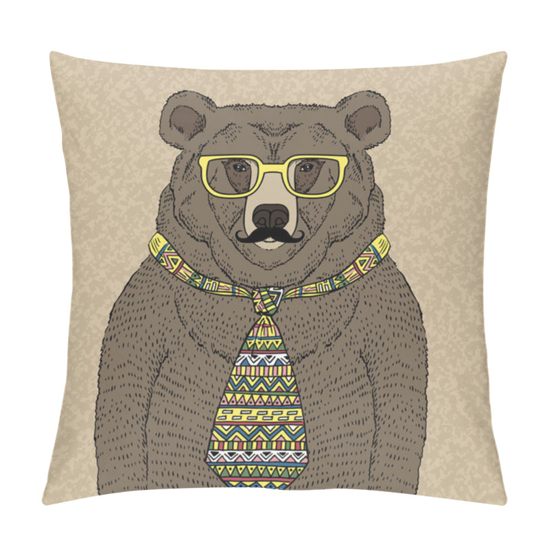 Personality  Hipster Bear in Tie and Glasses with Mustache pillow covers