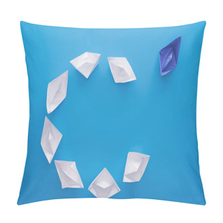 Personality  Flat Lay With White And Blue Paper Boats On Blue Pillow Covers