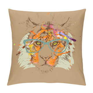 Personality  Vector Tiger Hipster Glasses Drawing, Illustration Pillow Covers