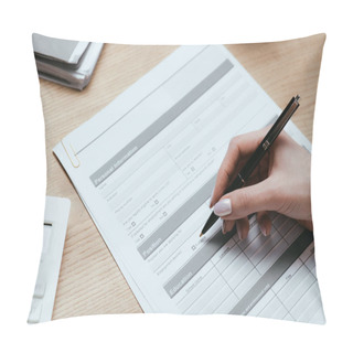 Personality  Cropped View Of Woman Filling In Personal Information Application Identity Private Concept  Pillow Covers