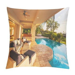 Personality  Luxury Home With Pool At Sunset  Pillow Covers