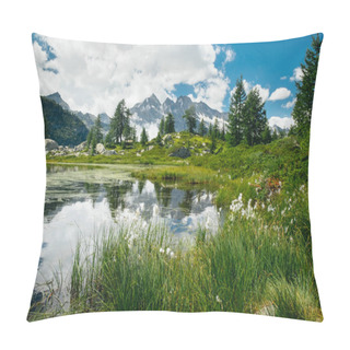 Personality  Mountain Lake Landscape And Green Trees Around With Reflections On The Water. Sense Of Freedom. Gran Paradiso National Park, Bellagarda Lake, Ceresole Reale, Piedmont, Italy Pillow Covers