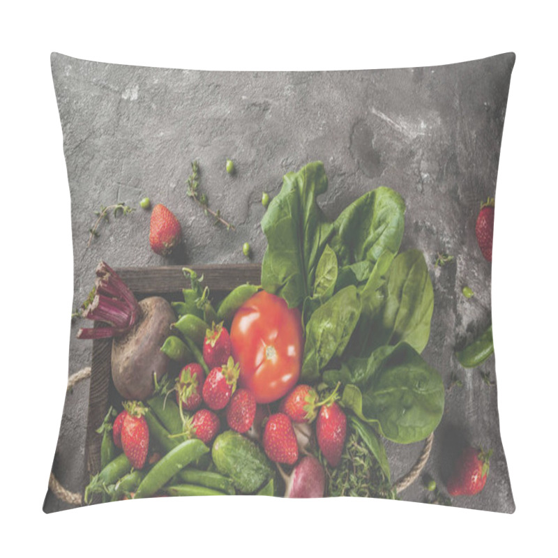 Personality  Market. Healthy vegan food. Fresh vegetables, berries, greens an pillow covers