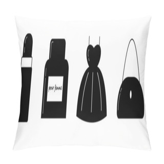 Personality  Black Vector Icon Set, Lipstick, Fragrance, Dress, Bag Pillow Covers