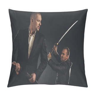 Personality  Modern Samurai In Suits With Katana Swords Isolated On Black Pillow Covers