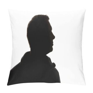 Personality  Silhouette Of Man Looking Away Isolated On White Pillow Covers