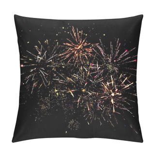 Personality  Traditional Festive Fireworks In Night Sky, Isolated On Black Pillow Covers