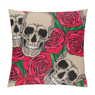 Personality  Seamless Pattern With Skulls And Red Roses Pillow Covers