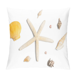 Personality  Collection Of- Different Seashells Isolated On White Background Pillow Covers