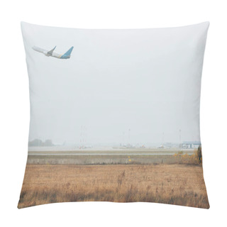 Personality  Departure Of Aeroplane On Airfield With Cloudy Sky Pillow Covers