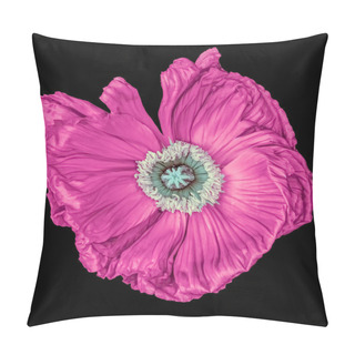 Personality  Surrealistic Pink Silk Poppy Blossom Macro Isolated,black Background Pillow Covers