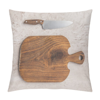 Personality  Top View Of Empty Cutting Board And Knife On Marble Table Pillow Covers