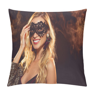 Personality  Happy Beautiful Blonde Girl In Carnival Mask Pillow Covers