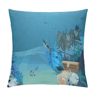 Personality  Sunken Sailboat On Seabed Background Pillow Covers