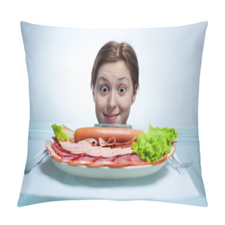 Personality  Young Woman Looking On Plate Pillow Covers
