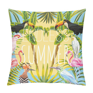 Personality  Slogan Endless Summer Flowers Leaves Bird In The Sun Blue Backgr Pillow Covers