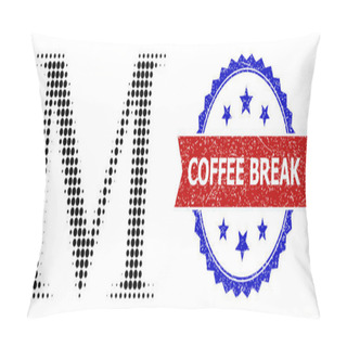 Personality Halftone Mu Greek Letter Icon And Distress Bicolor Coffee Break Stamp Pillow Covers
