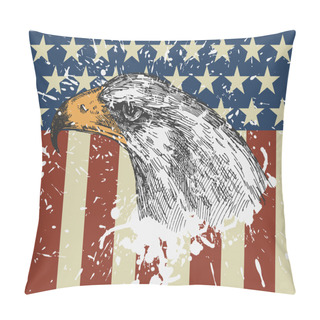 Personality  Eagle On Usa Flag Background. Vintage Style. Vector Illustration Pillow Covers