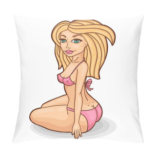 Personality  Beauty Girl In Swimming Suit. Pin Up Style. Vintage. Cartoon Style. Isolated Object On White Background, Easy To Edit. Pillow Covers
