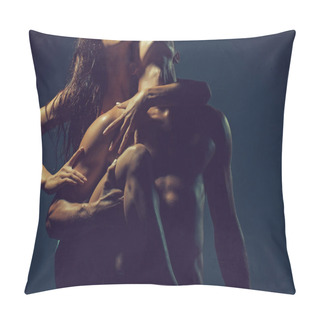 Personality  Sexy Naked Body Of Sensual Couple In Love. Young Couple Of Pretty Slim Woman And Muscular Man With Fit Body Topless. Pillow Covers