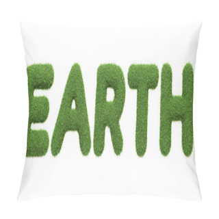 Personality  The Word EARTH Presented In A Lush Green Grass Texture, Highlighting The Natural Beauty Of Our Planet And The Need For Environmental Stewardship, Isolated On A White Background. 3D Render Illustration Pillow Covers