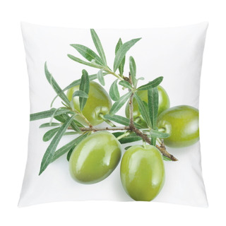 Personality  Green Olives With A Branch On A White Background Pillow Covers