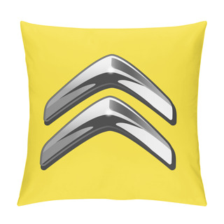 Personality  Vector Of Siver 3D Citroen Logo With Black Side On Yellow Background. Pillow Covers
