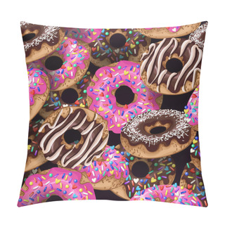 Personality  Seamless Pattern With Yummy Donuts. Vector. Pillow Covers