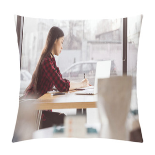 Personality  Young Woman With Laptop  Pillow Covers