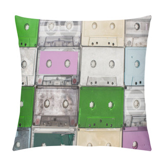 Personality  Collage Of Purple, Green, Turquoise And White Old Recording Cassettes Pillow Covers