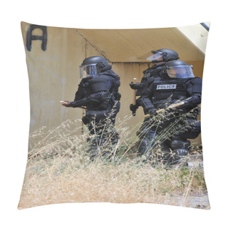 Personality  Police Officers In Full Protective Gear Respond To A Civil Disturbance Pillow Covers