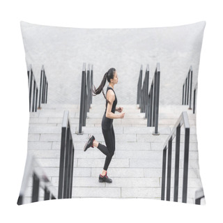 Personality  Sportswoman Training On Stadium Stairs  Pillow Covers
